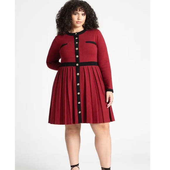 Eloquii Sweater Pleated Skirt DressWith Gold Buttons Size 22/24 - Picture 1 of 11